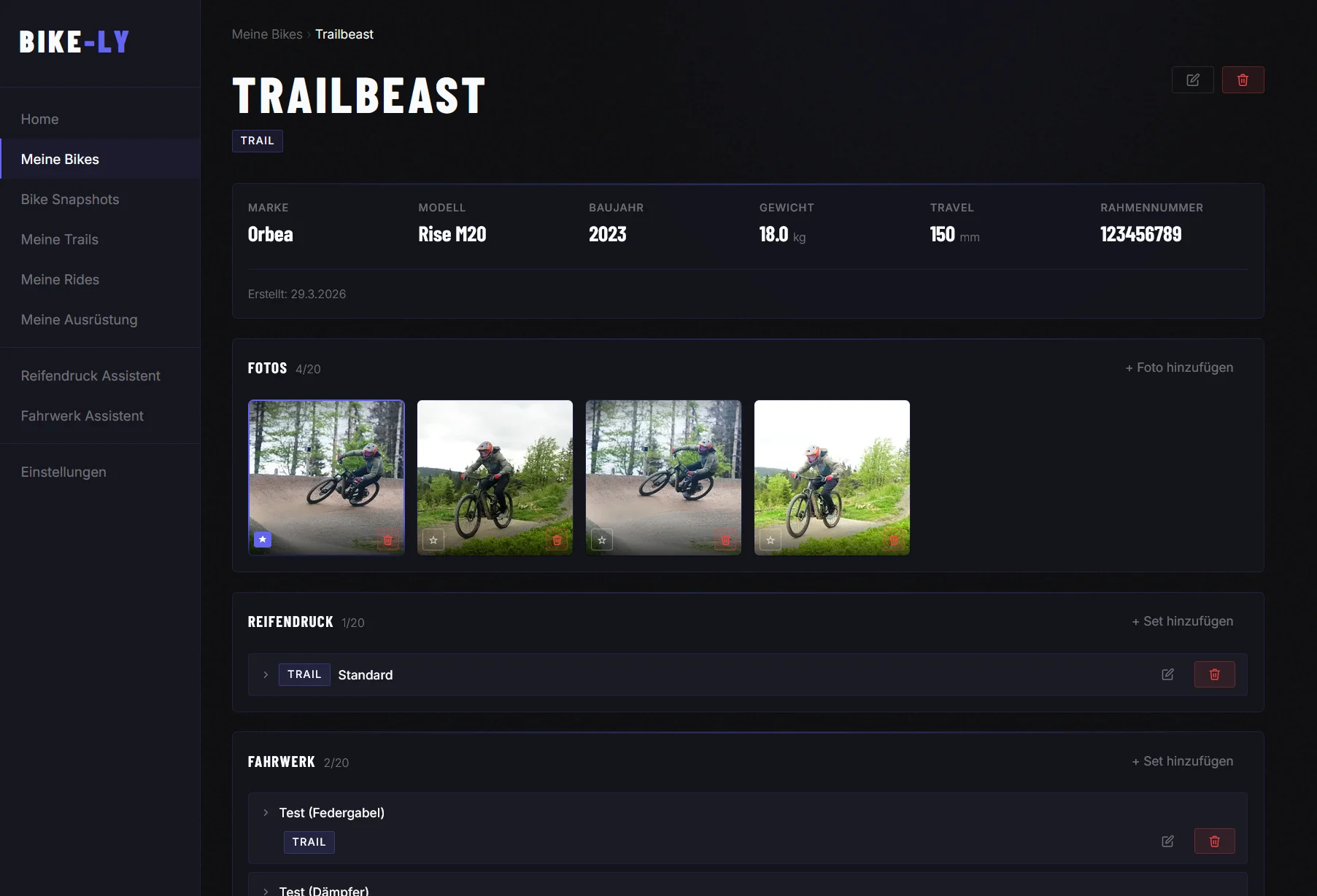 Rytracks App – Fahrrad-Übersicht mit allen gespeicherten Bikes
