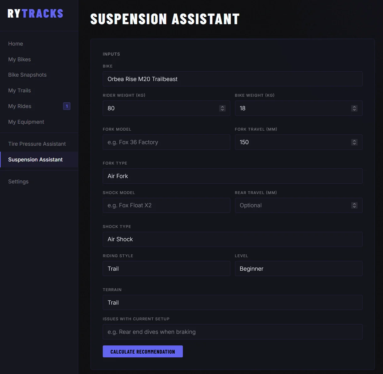Rytracks App – AI-powered Suspension Assistant with personalised setup recommendations