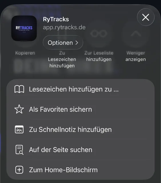 RyTracks zum iOS Home-Bildschirm hinzufügen