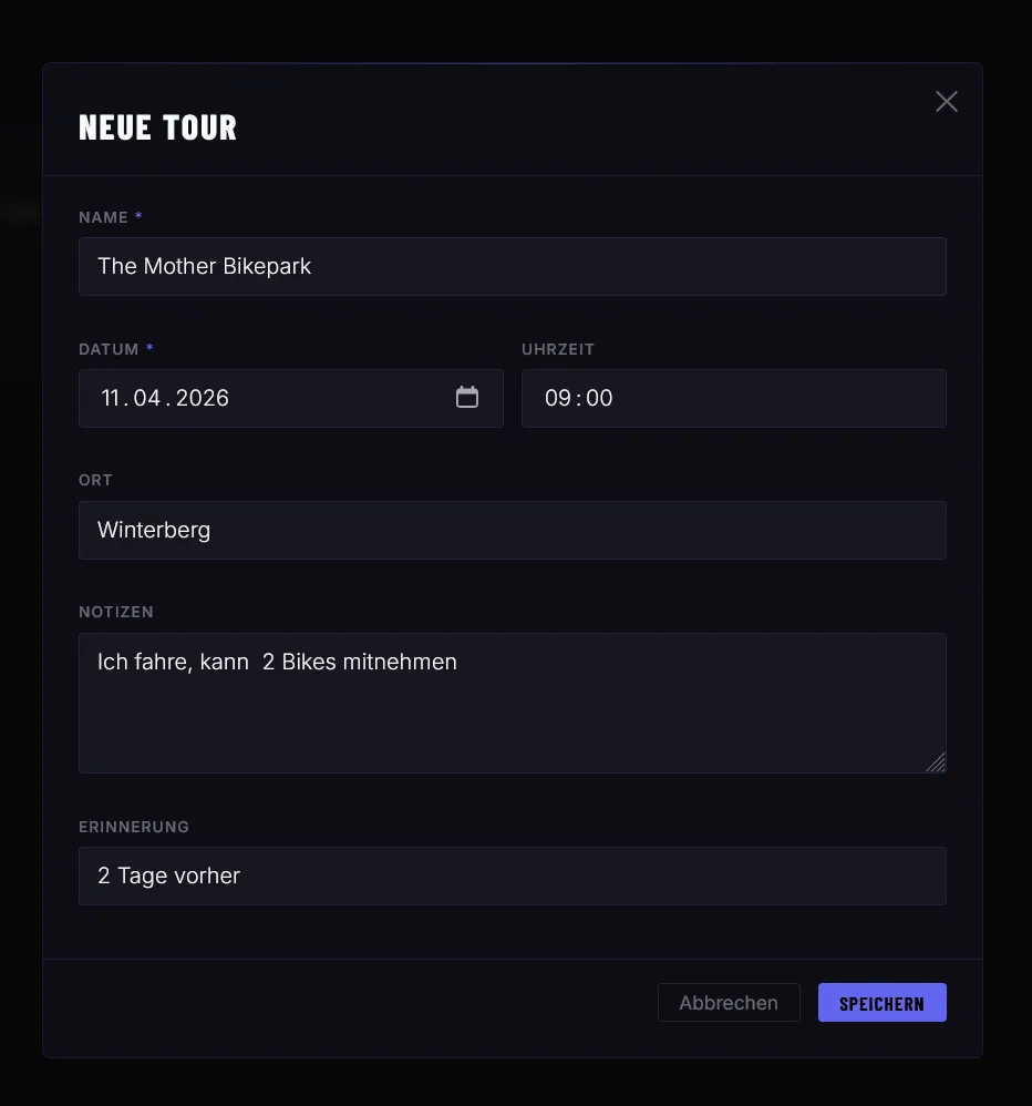 Neuen Ride erstellen