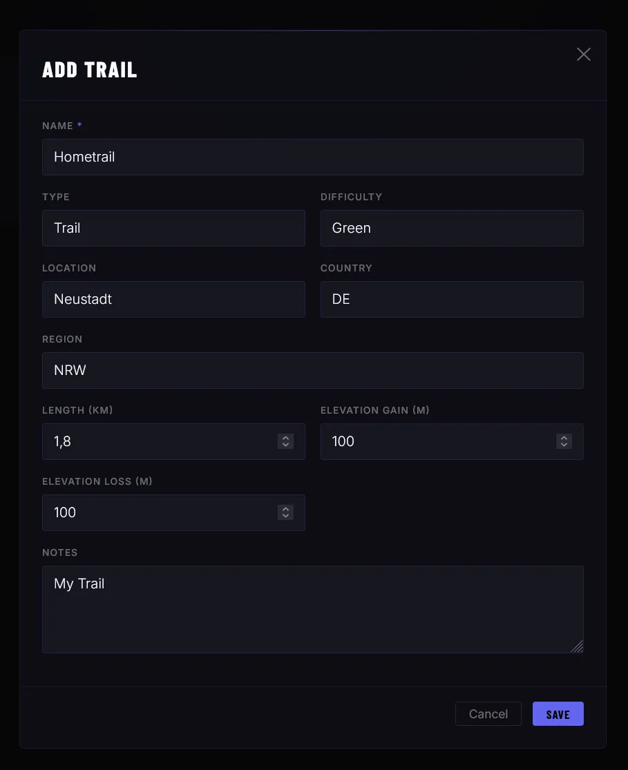 Create trail with GPS track upload